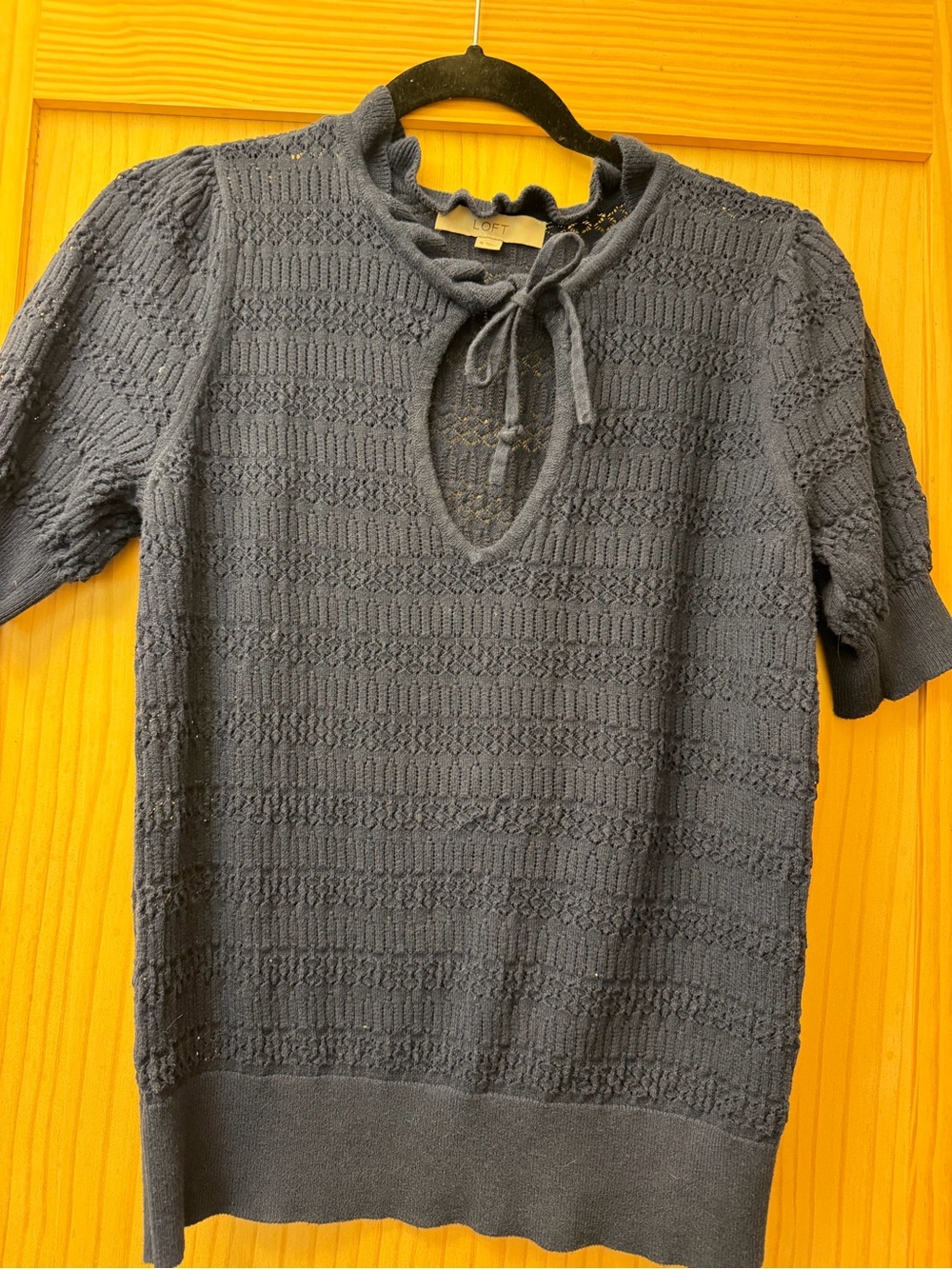 LOFT Blue Short-Sleeve Keyhole Knit Tunic